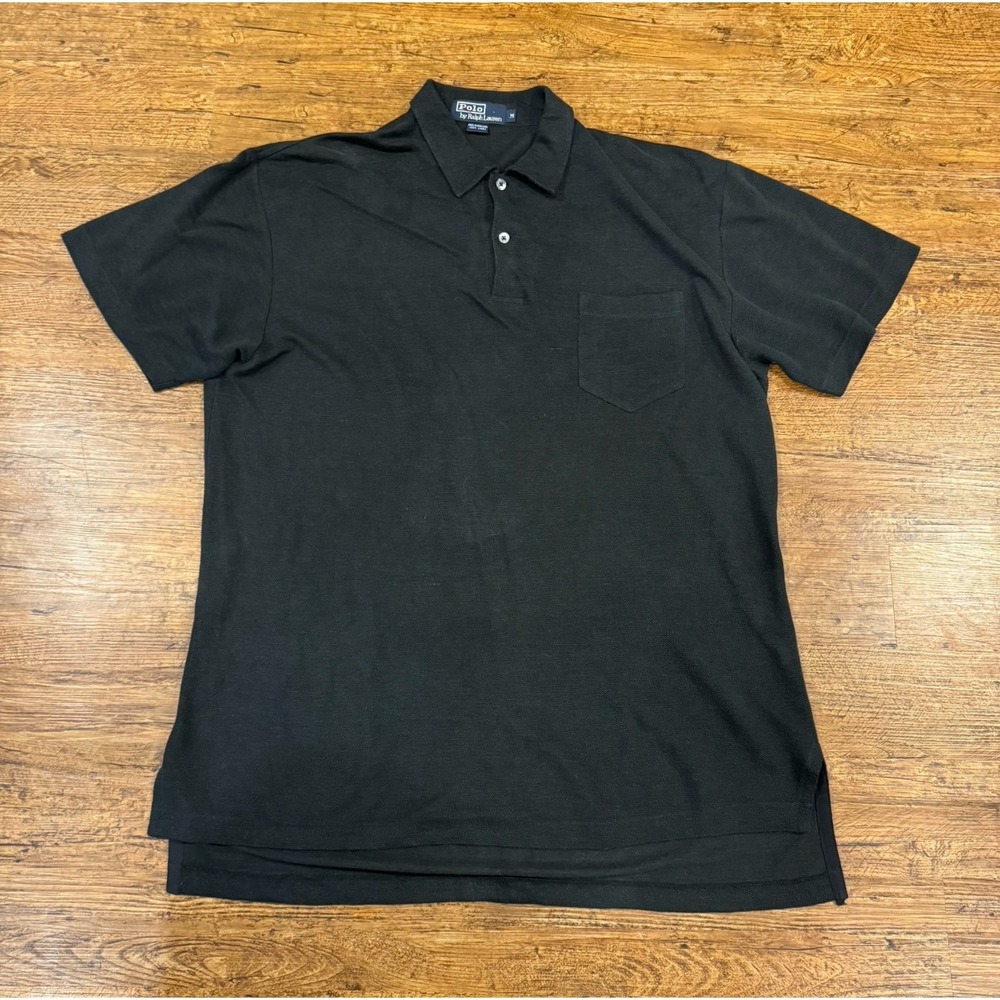 Vintage Polo Ralph Lauren Black 100% Linen Casual Short Sleeve Polo Shirt Men M - Picture 2 of 7